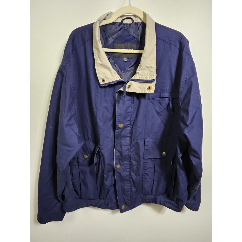 WINDBREAKER Navy Blue Windbreaker Rain Jacket Full Zip/snap Men’s Size 4XL